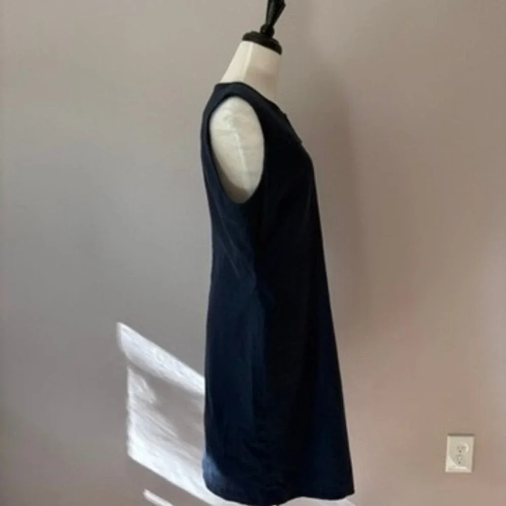 Tory Burch Sheath Miller Dress Size 12 Silver Accent Charm Navy Linen Blend